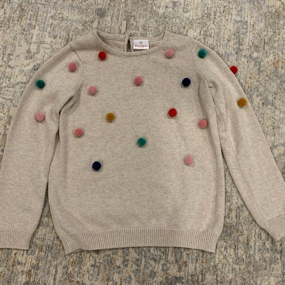 BRAND NEW Hanna Anderson Girls Size 12 Sweater With Pom Poms